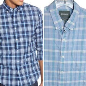 Bonobos Cotton Blue Plaid Slim Fit Button Down Pocket Sport Shirt L/Sleeve Med